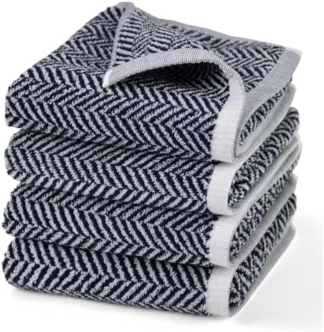 Cleanbear Hand Towels for Bathroom 4 Pack - Herringbone Stripes, 13” x 28”