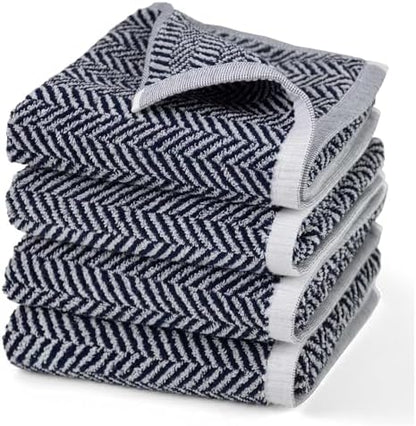 Cleanbear Hand Towels for Bathroom 4 Pack - Herringbone Stripes, 13” x 28”