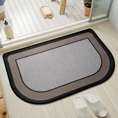 YDKGL Half Circle Bath Mat, Non Slip Thin Bathroom Rugs, Grey 20x31