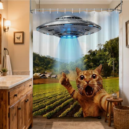Extra Long Shower Curtain XL Funny Cat Novelty Men, 108 x 72 Inchs
