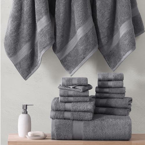 LANE LINEN Towel Set for Bathroom 18 Piece Soft Absorbent - Cool Grey