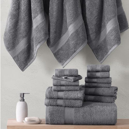 LANE LINEN Towel Set for Bathroom 18 Piece Soft Absorbent - Cool Grey