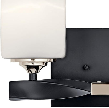 Kichler Marette 13.5 inch 2 Light Vanity Light with Satin Etched Cased Opal Glass in a Rich Champagne Bronze, for Bathroom and Powder Rooms, (13.5" W x 8" H), 55001CPZ