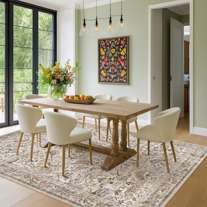 Moss Washable Living Room Rug, 7x10 Floral Area Rug for Dining Room, Boho Farmhouse Soft Bedroom Carpet, Low Pile Moss Home Décor, Non Slip & Stain Resistant