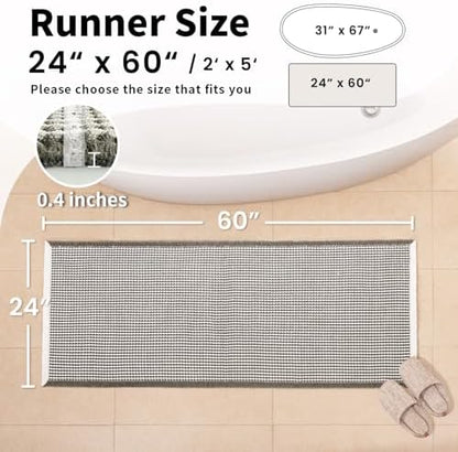 Long Bath Mat, Waffle Bathroom Runner Rug Non Slip Washable, 24 x 60