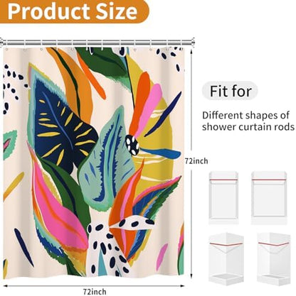 deFouliao Boho Shower Curtain, Colorful Floral Waterproof Shower Curtain for Bathroom with Modern Abstract Art Jungle Plant Leaf Bathroom Bathtub Home Curtain Decor, Washable with Hooks, 72Wx72L