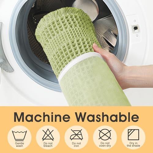 IM HOME Waffle Bath Mat Set Sage Green 2 Piece,Woven Modern Bath Rug Mats, Absorbent Non Slip Bath Floor Mat, Soft Washable Boho Bath Rugs with Tassels for Bathroom, Bedroom, Kitchen,Tub
