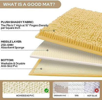 HOMEIDEAS Yellow Chenille Bathroom Rugs Set of 3, Non Slip Bath Mat