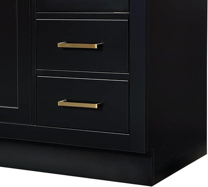 DKB Isabella 54-Inch Black Bathroom Vanity with Sink, 1.5-Inch Carrara White Marble Countertop, 4" Backsplash, Rectangle Sink, Soft-Close Solid Wood Cabinet, Premium Hardware