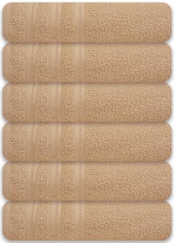 Large Bath Towels Set of 6 – 24" x 50" – 100% Cotton Terry – Durable, Soft & Quick Dry – Beige Multipurpose Towels for Bathroom, Gym, Spa, Pool & Daily Use