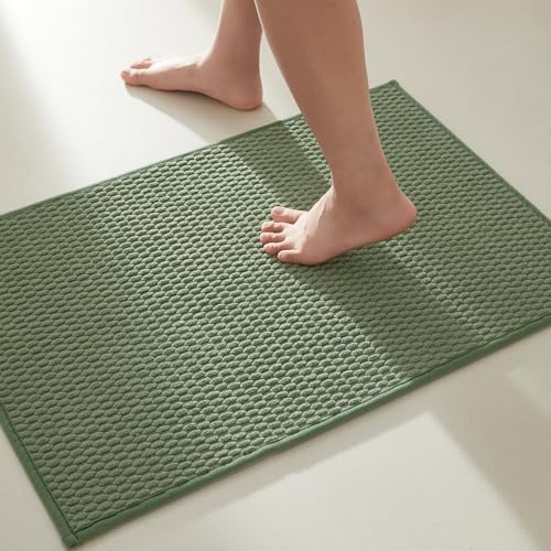 TYUU Bathroom Rugs Non Slip Washable, Super Absorbent Thin Bath Mat Small Quick Dry Low Pile Bathroom Rug, Sage Green 20"x30"