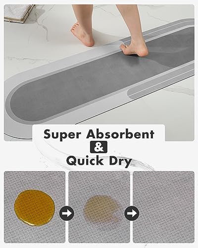 MontVoo Bath Mat Runner - Long Non Slip Absorbent Quick Dry Thin Bath Rug for Bathroom Floor Mat - Rubber Backed - Stain Resistant - Easy Care - Gray 17"x70"