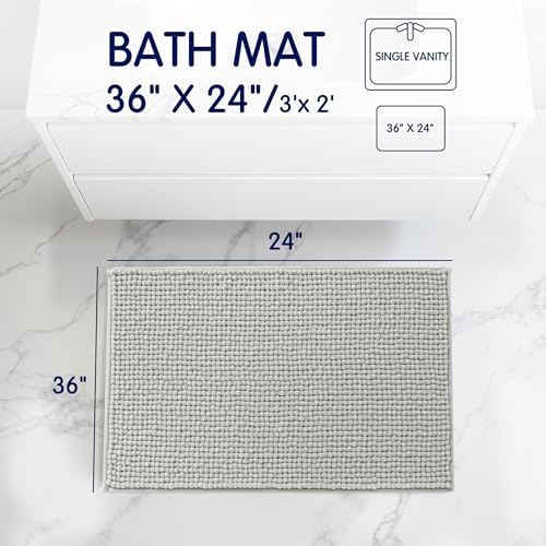 SUBRTEX Bathroom Rugs, 24" x 36" Chenille Bath Rug Soft Short Plush Bath Mat Soft Shower Mat Water Absorbent Shower Mat Quick Dry Machine Washable, Light Gray