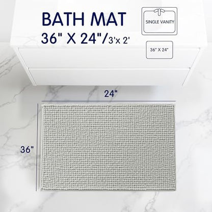 SUBRTEX Bathroom Rugs, 24" x 36" Chenille Bath Rug Soft Short Plush Bath Mat Soft Shower Mat Water Absorbent Shower Mat Quick Dry Machine Washable, Light Gray