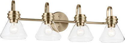 Kichler Farum 34" 4-Light Vanity Light with Clear Glass in Champagne Bronze, for Single or Double Vanity, Oveer a Mirror, Powder Room, Bathroom, (34" W x 9.5" H), 55156CPZCLR