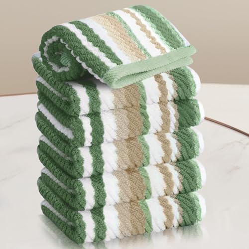 VOOVA & MOVAS Striped Washcloths 6 Pack, 100% Cotton, 13x13 in, Sage Beige