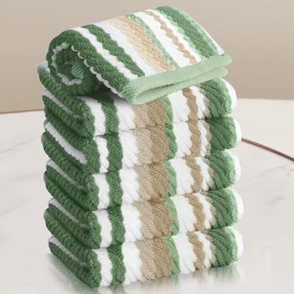 VOOVA & MOVAS Striped Washcloths 6 Pack, 100% Cotton, 13x13 in, Sage Beige