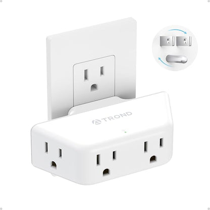 TROND Outlet Extender with 360 Rotating Plug, Outlet Splitter with 4 Grounded Sockets, 3 Way Angled Plug Adapter, 900J Surge Protection, Electrical Wall Expander for Bathroom Kitchen Office, White