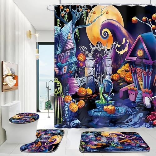 Yddsky Halloween Haunted House Shower Curtain Sets for Bathroom,72x72 in