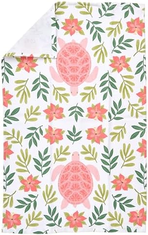 Ritz 4-Piece Kitchen Towel Set, Turtle Foliage & Hibiscus Floral Prints with Pine & Lime Green Textured Terry, 100% Cotton & Absorbent Cotton Blend, 16" x 26", Tropical Coastal Kitchen Decor