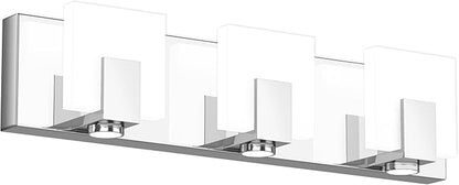 SOLFART Bathroom Vanity Lights Over Mirror 3 Lights Modern Chrome Bath Light Fixtures Stainless Steel Acrylic Shade