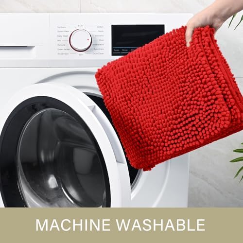 LOCHAS Luxury Bathroom Rug Shaggy Bath Mat 24 x 60 Inch, Red