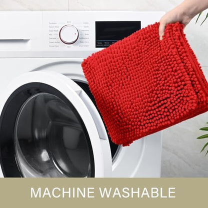 LOCHAS Luxury Bathroom Rug Shaggy Bath Mat 24 x 60 Inch, Red