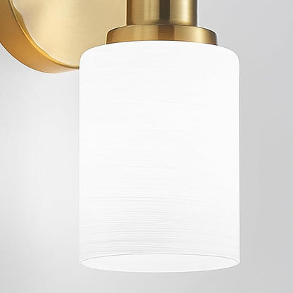 6-Light Vanity Lights, Brushed Gold Bathroom Light Fixture with Striped Textured Milky White Glass Shade, E26 Wall Sconce, Modern Vanity Lighting Fixture for Bathroom Wall Light Over Mirror
