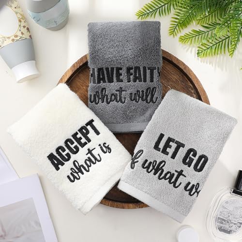FuWeave 3 Pcs Gray Decorative Hand Towels Bathroom, Motivational Language
