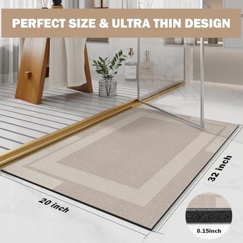 YDKGL Non Slip Bath Mat Thin Bathroom Rugs Fit Under Door Beige 20"x 32"