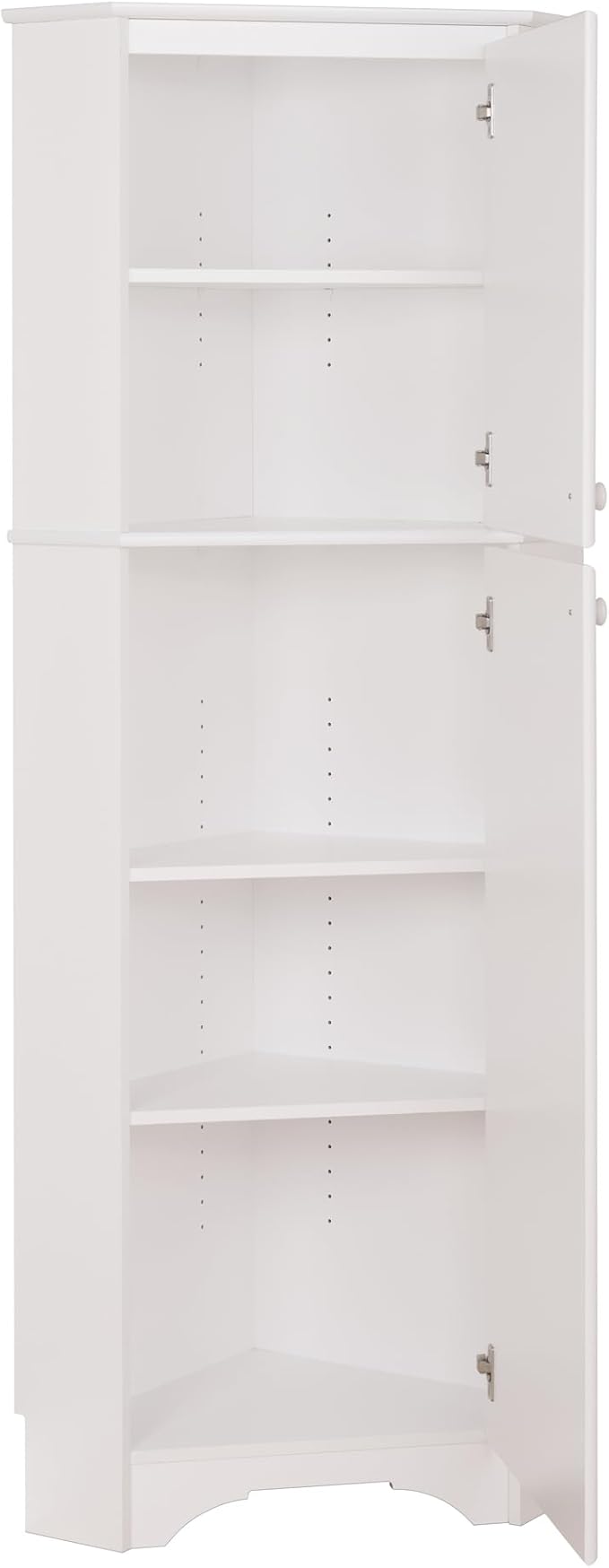 Prepac Elite 72" Tall Corner Cabinet Storage with 2 Doors, Wood Bathroom Storage with 3 Adjustable Shelves, Free Standing Corner Pantry Cabinet Suitable for Kitchen, Entryway, Bathroom, White