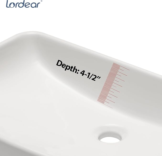 Lordear Vessel Sink Rectangular 24 Inch Curved Rectangle Bathroom Sink Modern Above Counter White Porcelain Ceramic Bathroom Vessel Vanity Sink Art Basin