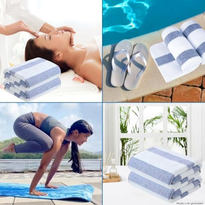Microfiber Bath Towels Set of 2, 27 x 55 Inches Large Quick Dry Bath Towels, Super Absorbent Soft Striped Shower Towels, Lint Free Lightweight Towels for Bathroom, Travel, Spa, Beach