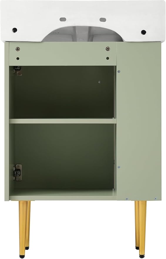 21.6 in Small Bathroom Vanity with Sink,Doors and Storage Shelves,Wood Modern Single Fluted Bathroom Sink Cabinet Freestanding (Green,Left Shelf)