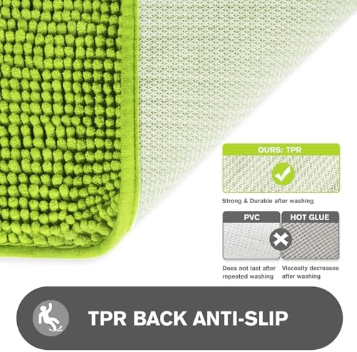 Lime Green Bathroom Rugs – Absorbent and Washable Bath Mat, Non-Slip, Thick Soft Chenille Bath Rugs for Bathroom Floor, Shower, Sink - 17" x 24"