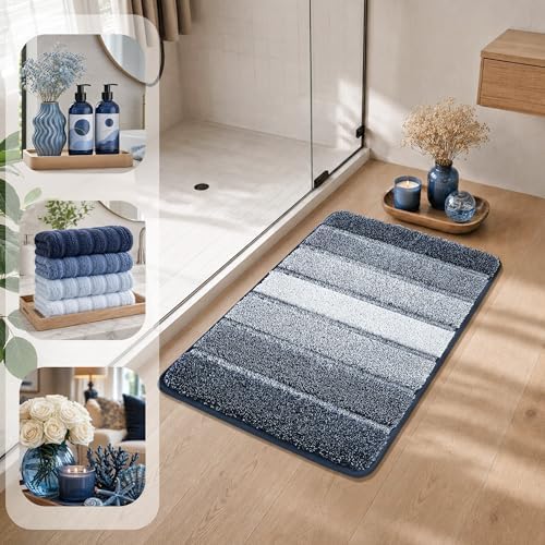 COSY HOMEER Bathroom Rugs 30x20,Ultra Soft Absorbent Bath Mat,Dark Blue