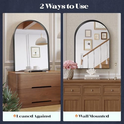 Arched Bathroom Mirrors Set of 2, 24x40 Black Rust-Resistant Metal Frame Vanity Mirror, HD Shatter-Resistant Wall Mirror for Over Sink, Modern Bathroom Mirror for Bedroom, Entryway, Living Room