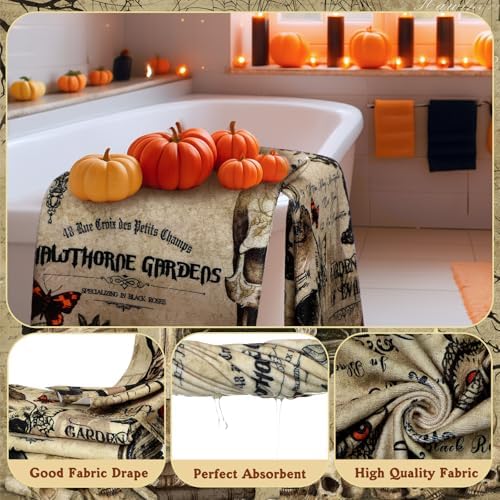 FuWeave 8 Pcs Gothic Shower Curtain Set for Bathroom Include Vintage Skeleton Towels Non Slip Skull Rugs Toilet Lid Cover Spooky Spider Web Bath Mat and 12 Hooks for Gothic Bathroom Decor