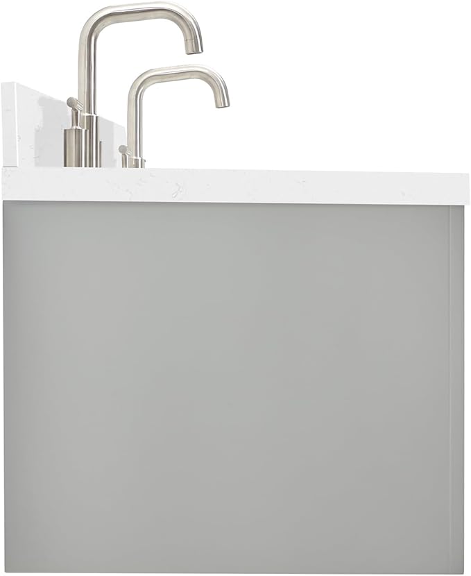 ARIEL Hutton 72-inch Bathroom Vanity with Sink,Solid Wood, 1.5-inch Carrara White Quartz Countertop & Backsplash, Double Rectangular Porcelain Sink, 3 Dovetail Drawers, Grey