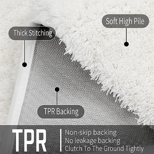 Yimobra Bathroom Rugs Non Slip Washable 60x24, Ultra Soft and Water Absorbent Bath Mats, Plush Fluffy Shower Mat Outside, Luxury Microfiber Thick Matts for Bathroom Floor/Tub, Off White