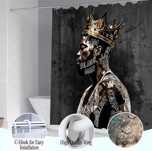 African American Shower Curtain Sets for Bathroom, Black Praying King Bathroom Sets with Waterproof Shower Curtain and Non-Slip Rugs Toilet Lid Cover Bath Mat, Cool Unique Man Bathroom Decor Sets