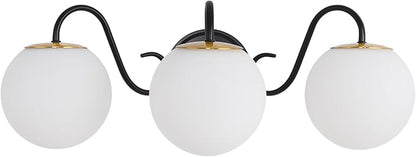 3 Lights Vintage Bathroom Vanity Light Fixtures Over Mirror, Matte Black Vanity Lights For Bathroom With Milk White Glass Globe Shade, Wall Lights For Bedroom, Hallway, Dressing Table(Includ G9 Bulbs)