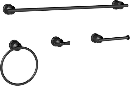 Matte Black Bathroom Accessories Set, 4 Pieces Bathroom Hardware Set, Towel Bar Set Stainless Steel Wall Mounted, Towel Racks for Bathroom, Robe Towel Hooks, Toilet Paper Holder