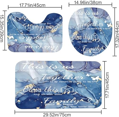 4Pcs Family Marble Shower Curtain Sets with Rugs