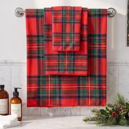 Hahafelt Decorative Bathroom Towel Set,Red and Green, Plaid
