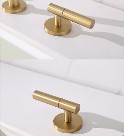 3 Hole Basin Faucets Pull Out Basin Mixer Faucet Brushed Gold Brass Bathroom Mixer Faucet Dual Mode-Brushed Gold
