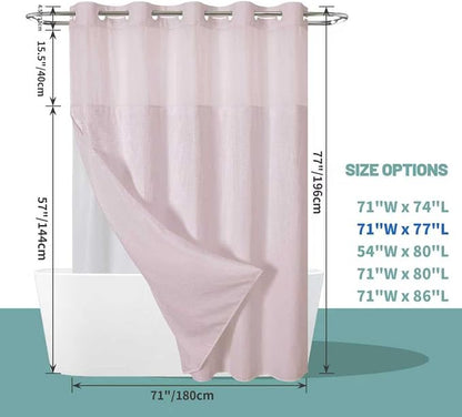 No Hook Waffle Shower Curtain with Snap-in Liner, 71x77 Inch, Blush Pink | 230 GSM waffle weave fabric, waterproof liner set with 2 bottom magnets, mesh top window, washable, for bathroom or hotel use