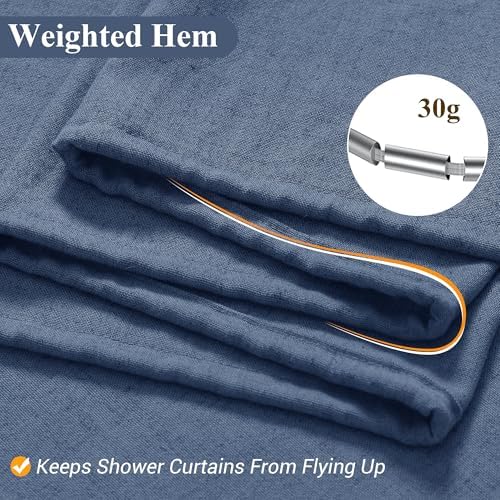 Naturoom Linen Shower Curtain 84 Inch for Bathroom Vintage Blue 1 Panel