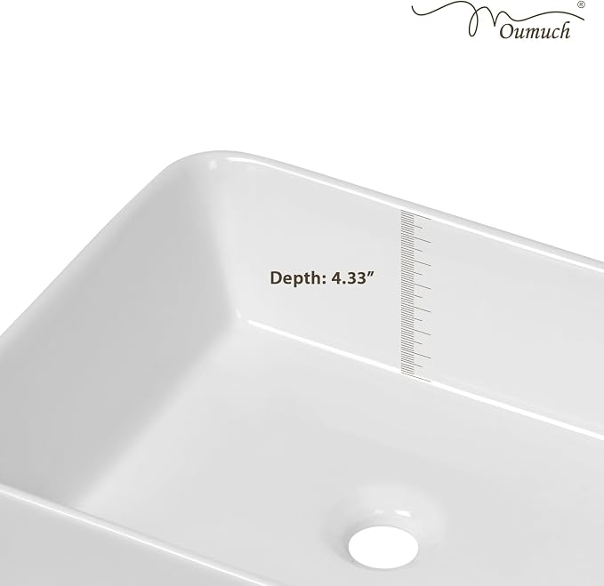 Bathroom Vessel Sink 19"x15" Rectangle Bathroom Sink Above Counter | White Ceramic Porcelain Vessel Sinks Modern Countertop Bathroom Art Basin
