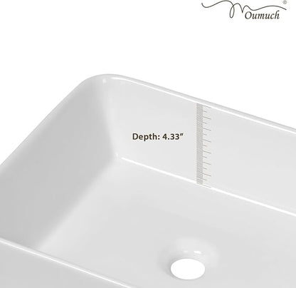 Bathroom Vessel Sink 19"x15" Rectangle Bathroom Sink Above Counter | White Ceramic Porcelain Vessel Sinks Modern Countertop Bathroom Art Basin